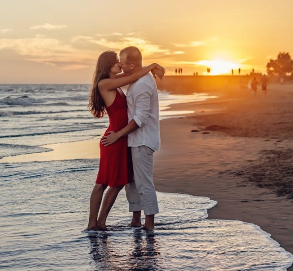 sunset in the beach couple