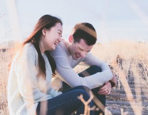 couple laughing happily