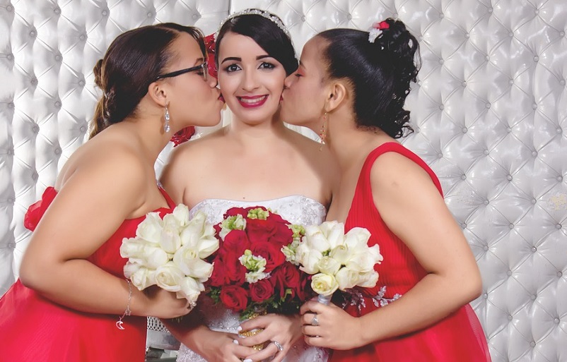 happy bride and bride maids