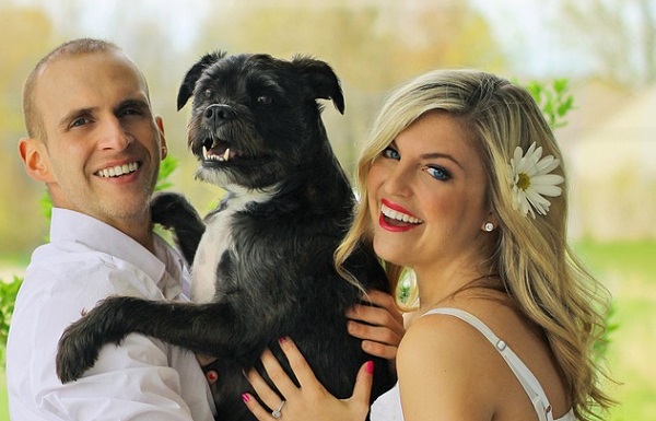 happy couple with pet