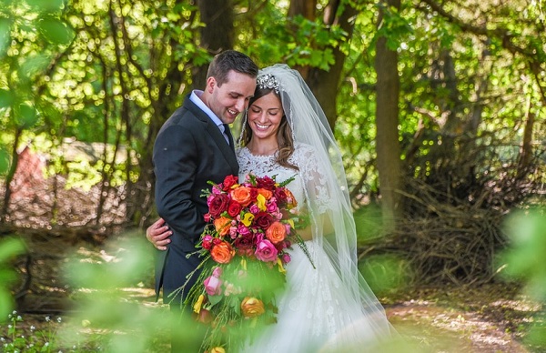 married couple with flowers