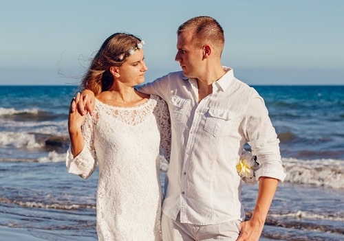 romantic couple in white