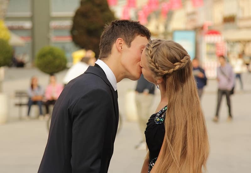 romantic young couple kissing